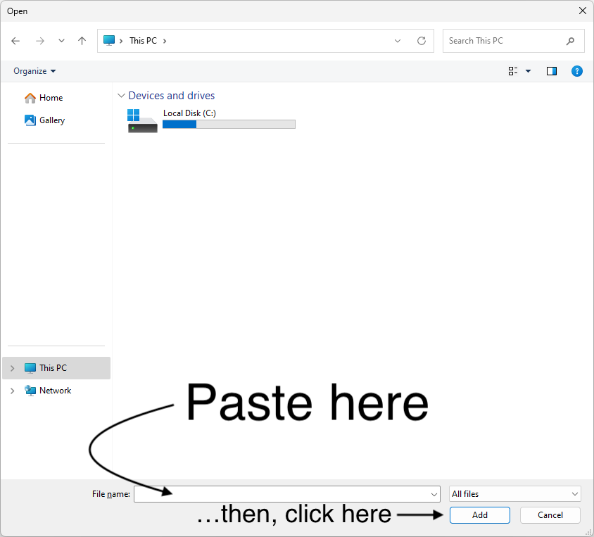 File picker with file name and button highlighted